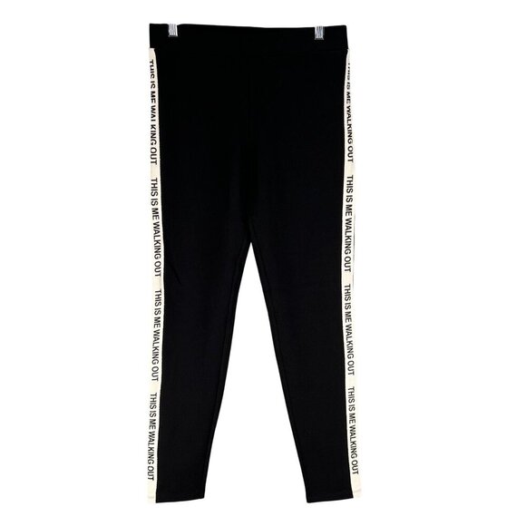 Zara Women L Black Yoga Pants High Waist Edgy Side Text "This Is Me Walking Out" - Picture 7 of 16
